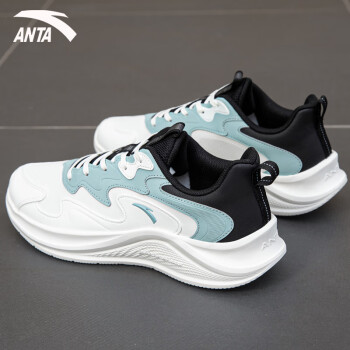 线下同款安踏（ANTA）男鞋运动鞋子男新款2023冬季跑步鞋防泼水皮面休闲男士减震跑鞋象牙白/黑/灰雾蓝	