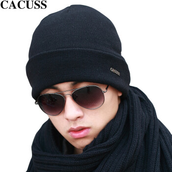 CACUSS羊毛线帽子男士春冬季双层加厚保暖护耳帽翻边针织帽